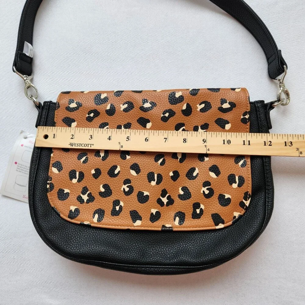 NEW Thirty One Leopard Print Black Faux Leather Shoulder Bag Purse Classy Glam - Picture 10 of 12